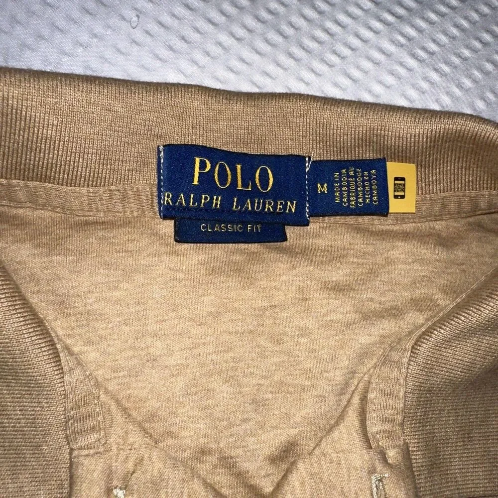 Polo Ralph Lauren Mens M Classic Fit Short Sleeve Polo Shirt Tan/Beige Pony